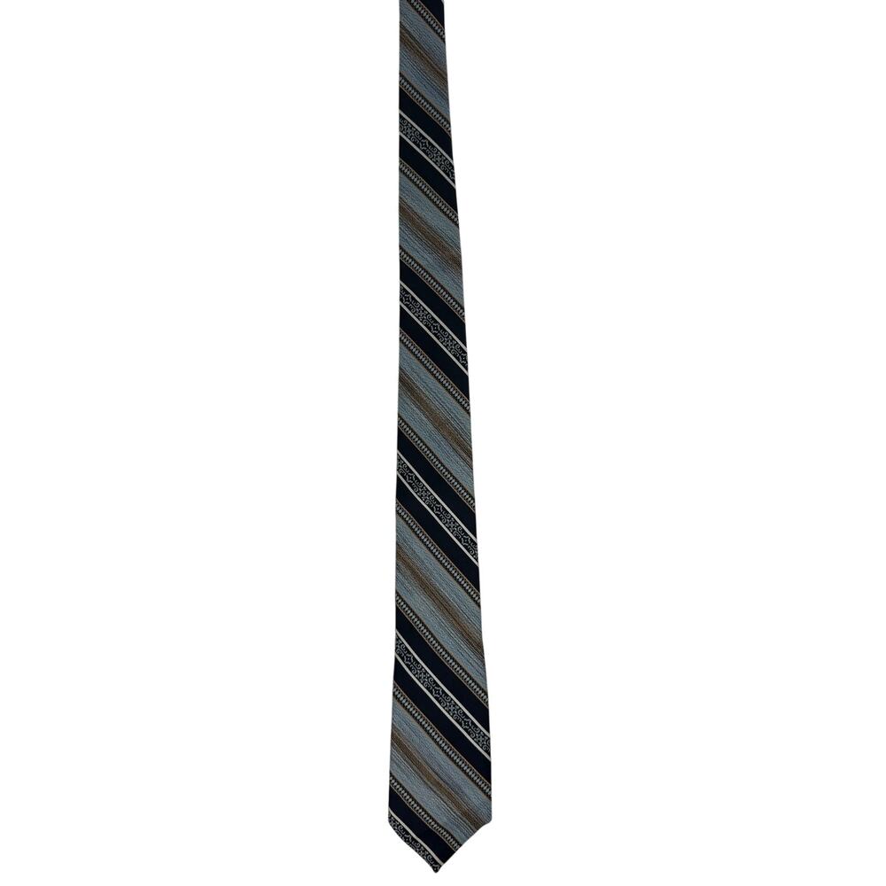 Vintage 90s JCPenney Classic Styling Striped Tie Blue Gray 57” Necktie